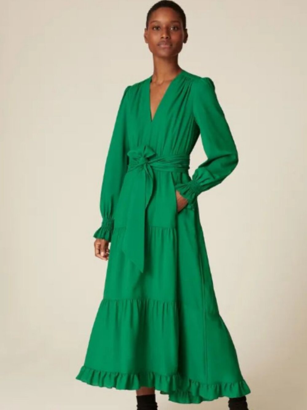 ME + EM Feminine V Neck Maxi Dress + Belt Vibrant Green 10